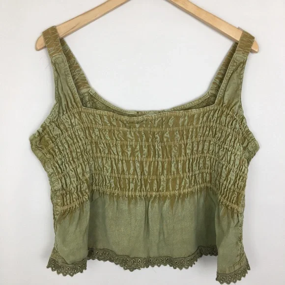 Vintage Green Embroidered Cropped Corset Renaissance Tank Top Forest Fairy - Picture 9 of 13